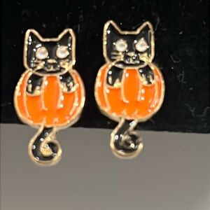 Cute black, cat, and pumpkin clip on earrings